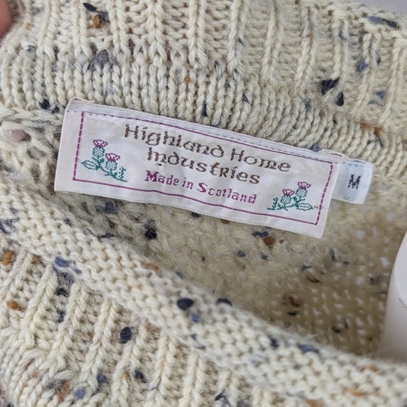 Highland Home Industries Scotland Wool Cable Knit Sweater Mock Neck Crew - Picture 9 of 10